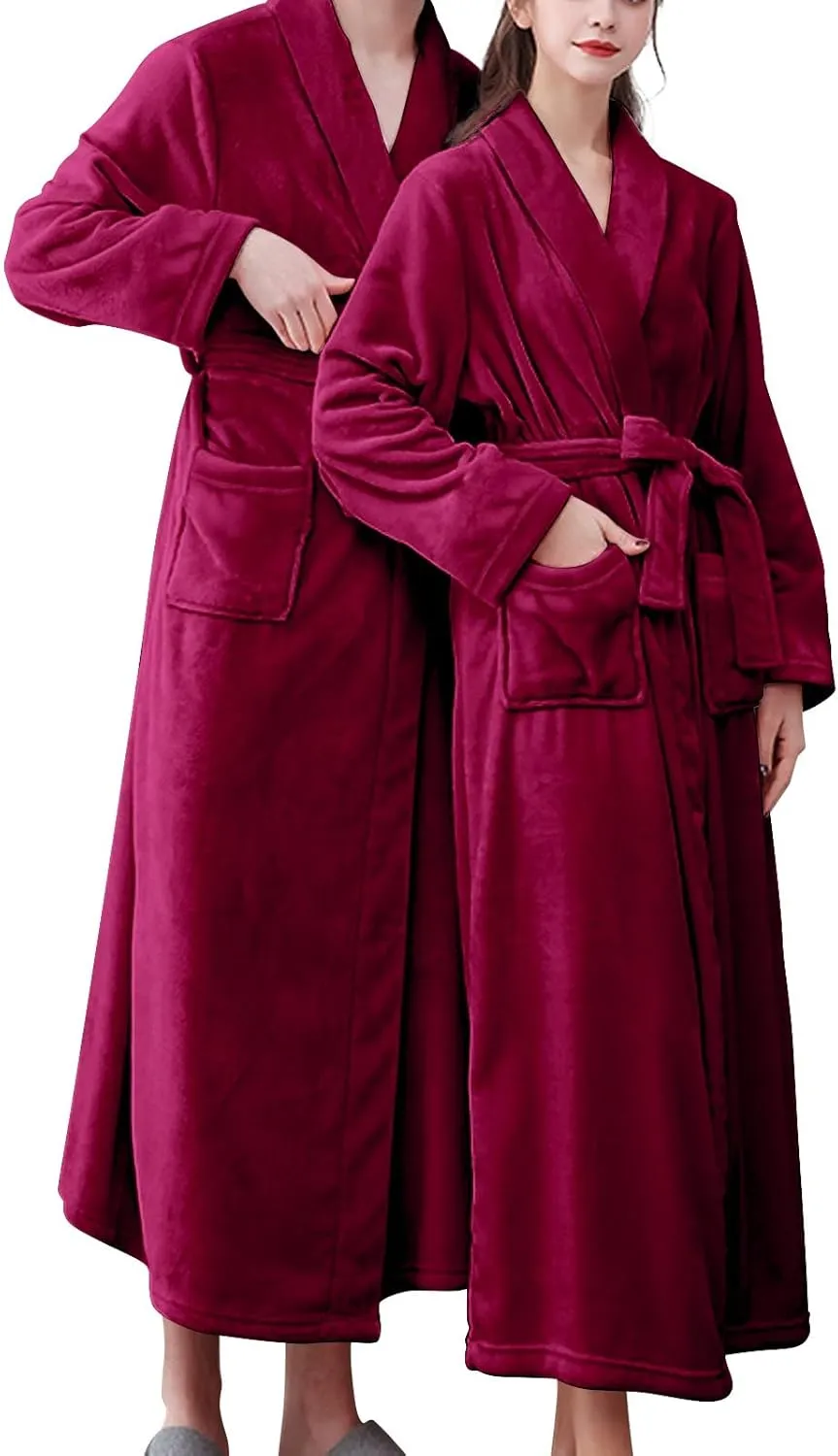 Women Robe Double Pocket Ear Hooded Flannel Bathrobes Soft And Warm Double-Faced Velvet Pajamas Robe Bathrobes For