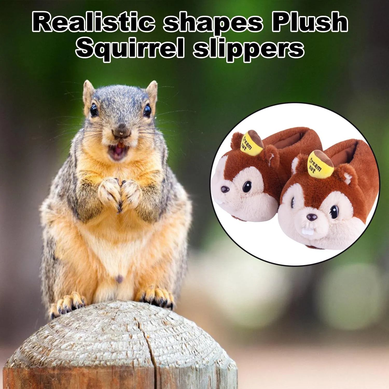 Women Slippers Cute Animal Funny Slippers Novelty Squirrel Cozy Fuzzy Soft Winter Warm House Shoes
