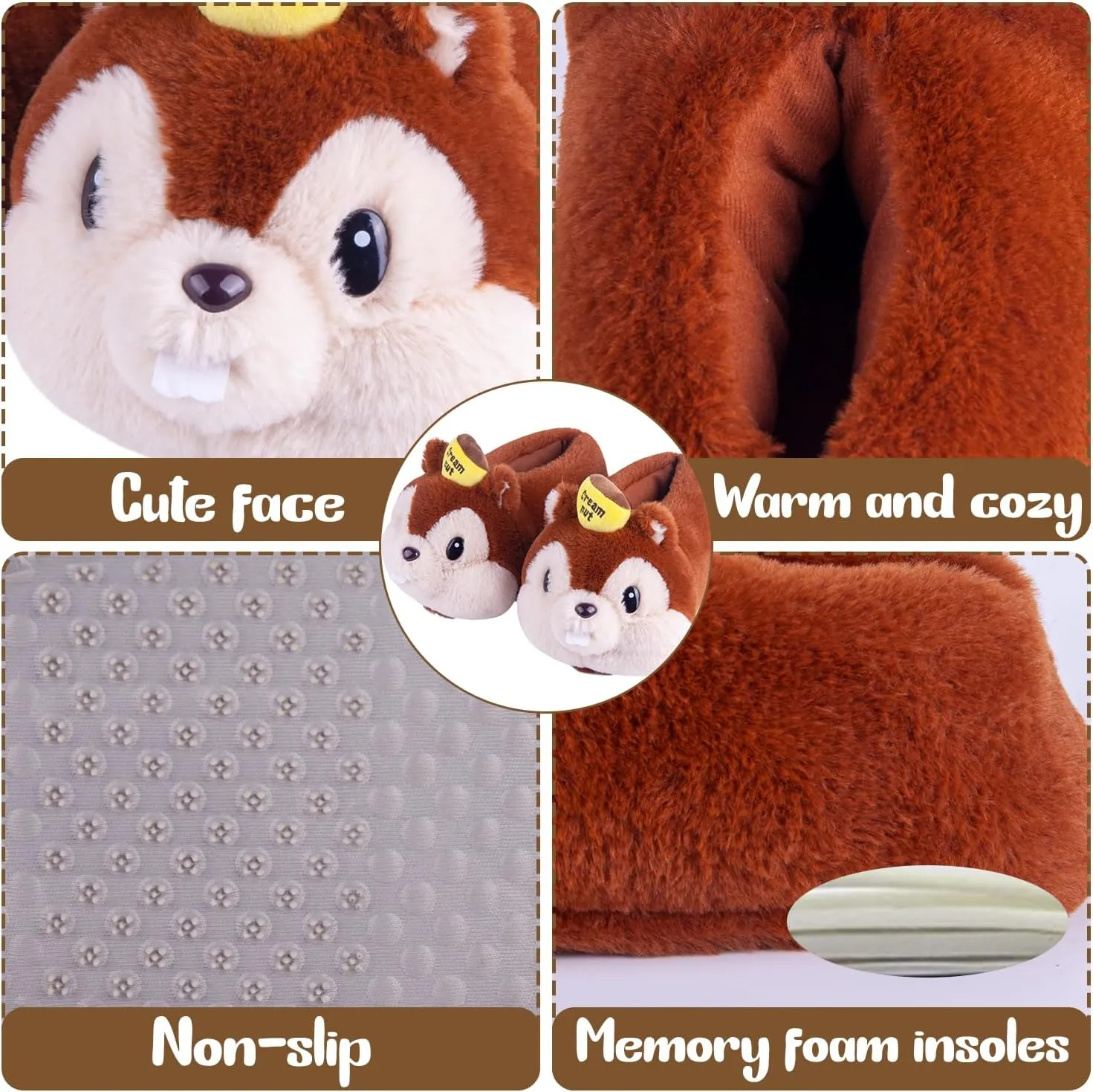 Women Slippers Cute Animal Funny Slippers Novelty Squirrel Cozy Fuzzy Soft Winter Warm House Shoes