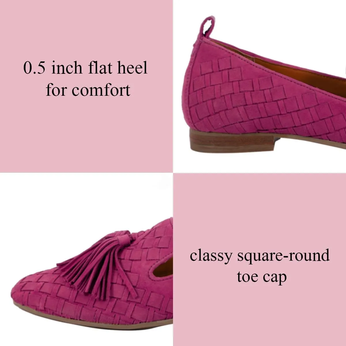Women Tassel Loafer Flats Suede Square Closed Toe Braided Penny Loafers Slip On Fringe Flat Loafers Knitted Comfortable Flat Heel Woven Loafer Office Work Daily Club Driver Flats 4-11 M US