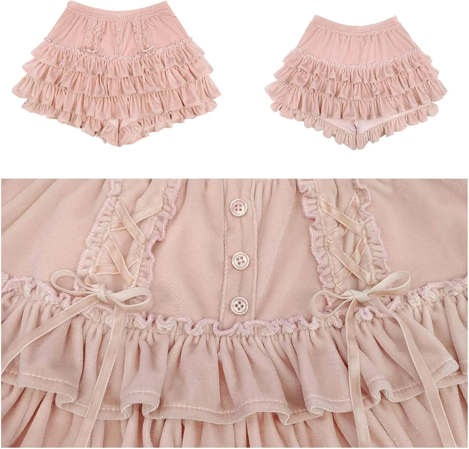 Women Tiered Ruffle Mini Skirt Teens Skater Lolita Frilly High Waisted Tennis Skort A Line Velvet Cute Skirts