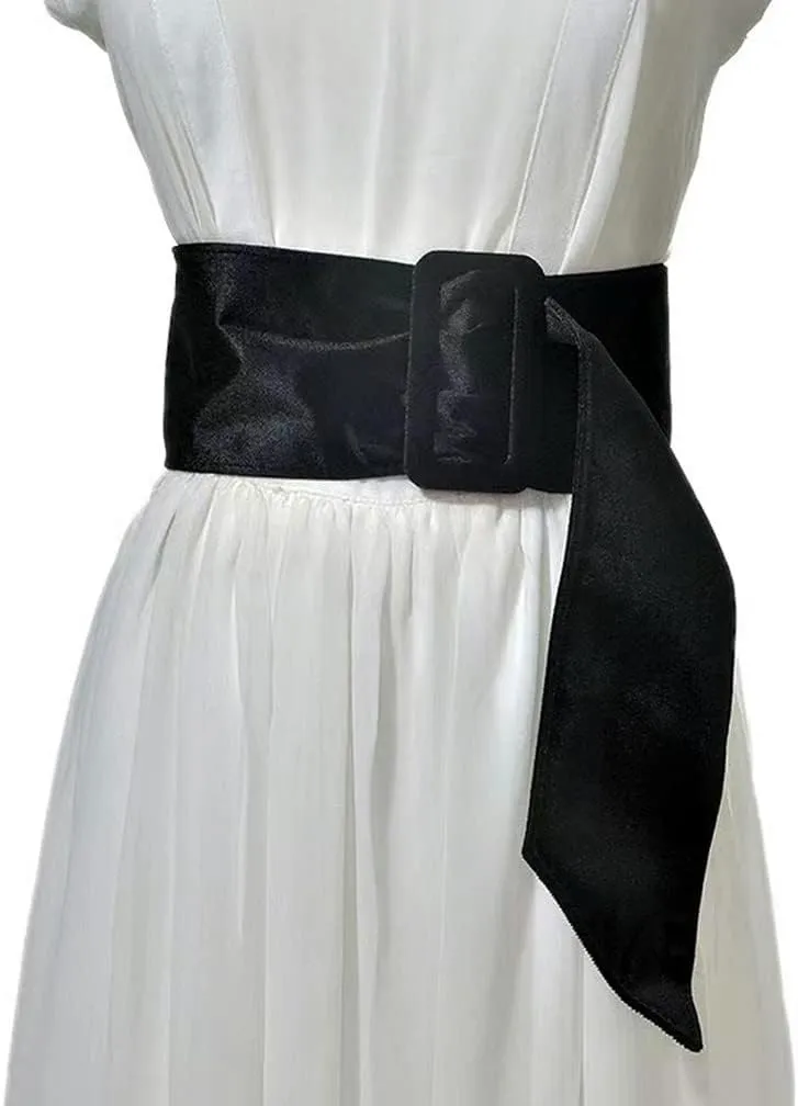 Women Velvet Waist Belt Straps With Round Circle Rhinestone Buckle For Dresses Ladies Wedding Self-Tie Waistbands