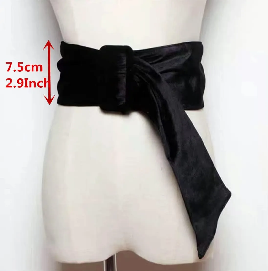 Women Velvet Waist Belt Straps With Round Circle Rhinestone Buckle For Dresses Ladies Wedding Self-Tie Waistbands