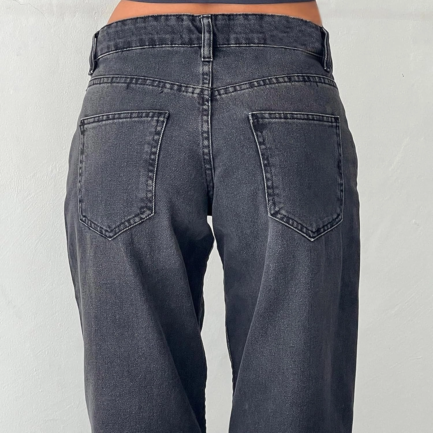 Women Classic Contrast Wash Bootcut Denim Pants, Low Rise Baggy Wide Leg Casual Jeans Fashion Comfy Denim Trousers