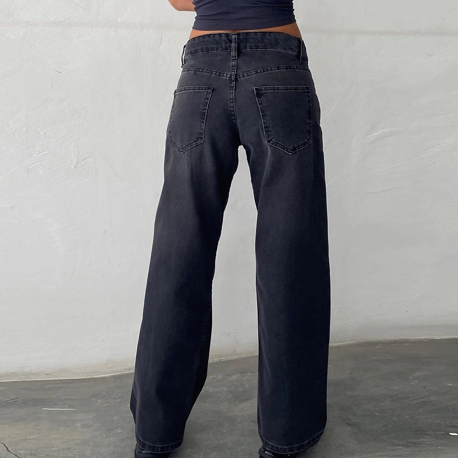 Women Classic Contrast Wash Bootcut Denim Pants, Low Rise Baggy Wide Leg Casual Jeans Fashion Comfy Denim Trousers