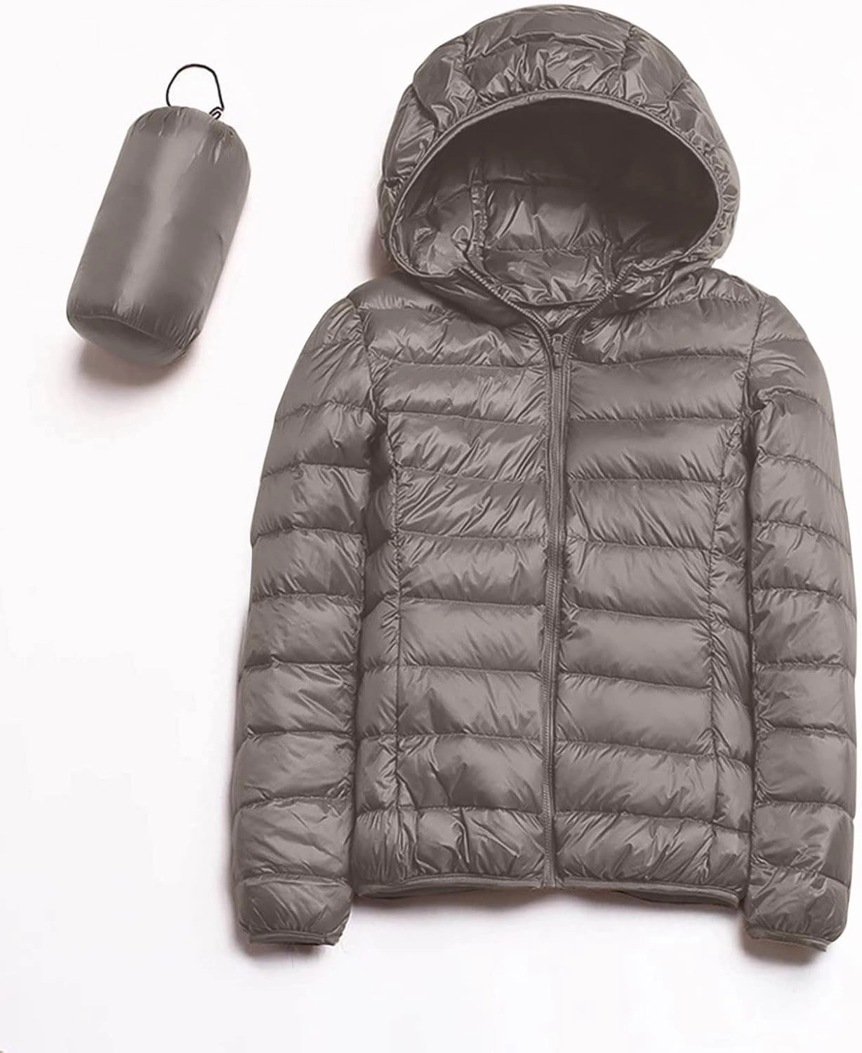 Women Packable Lightweight Full-Zip Puffer Jacket with Hood Quilted Winter Down Coat Ski Jacket Coat Puffer Jacket Womens