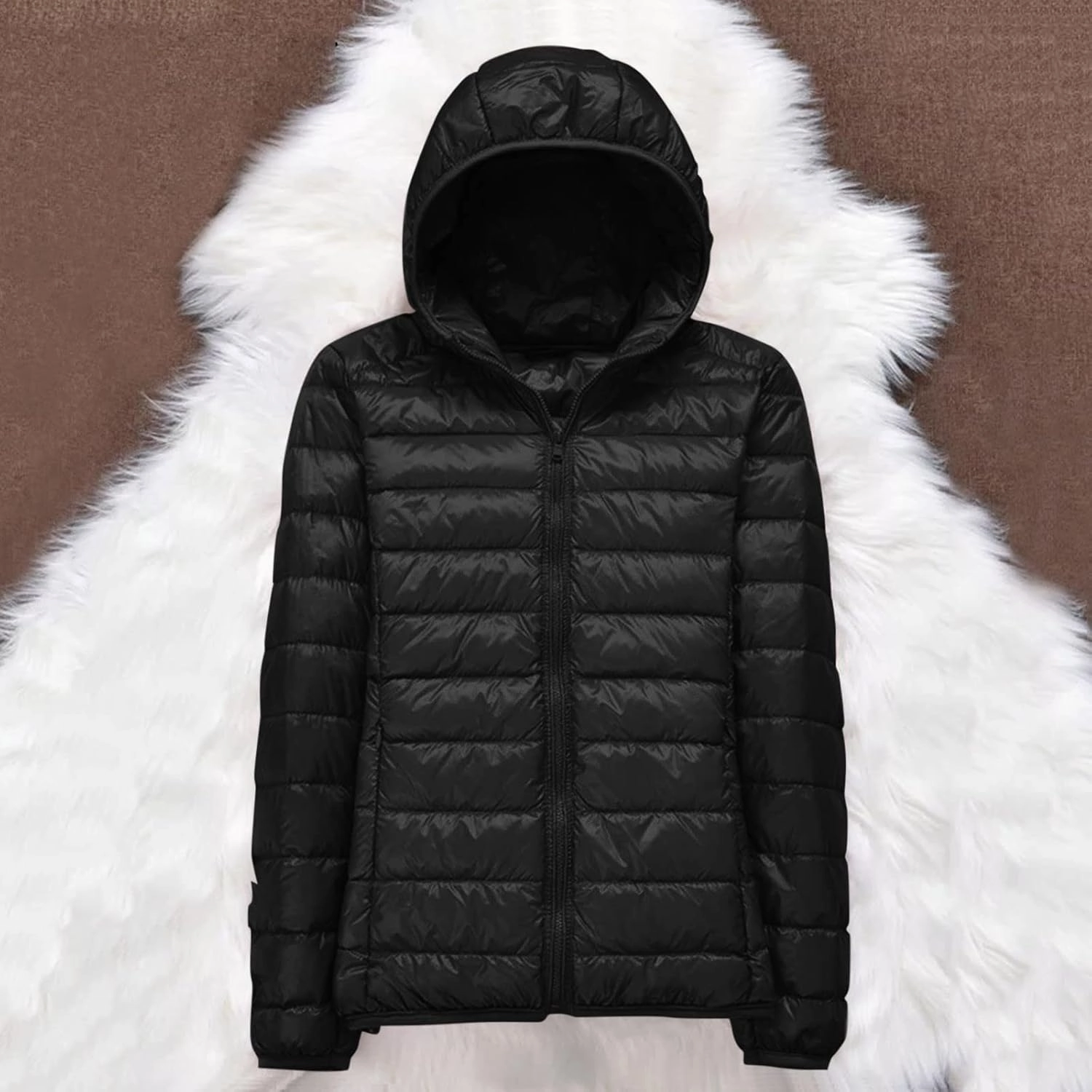 Women Packable Lightweight Full-Zip Puffer Jacket with Hood Quilted Winter Down Coat Ski Jacket Coat Puffer Jacket Womens