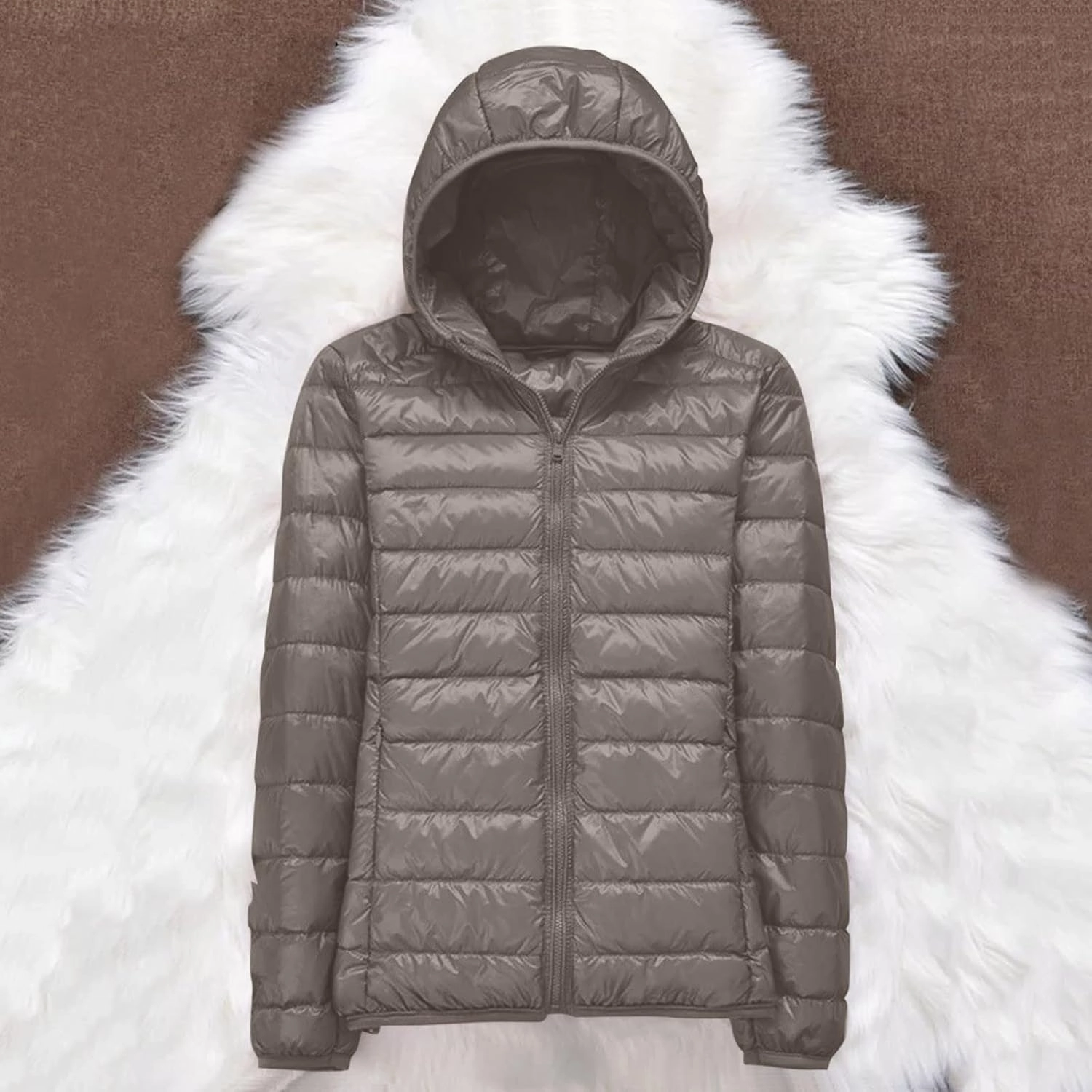 Women Packable Lightweight Full-Zip Puffer Jacket with Hood Quilted Winter Down Coat Ski Jacket Coat Puffer Jacket Womens