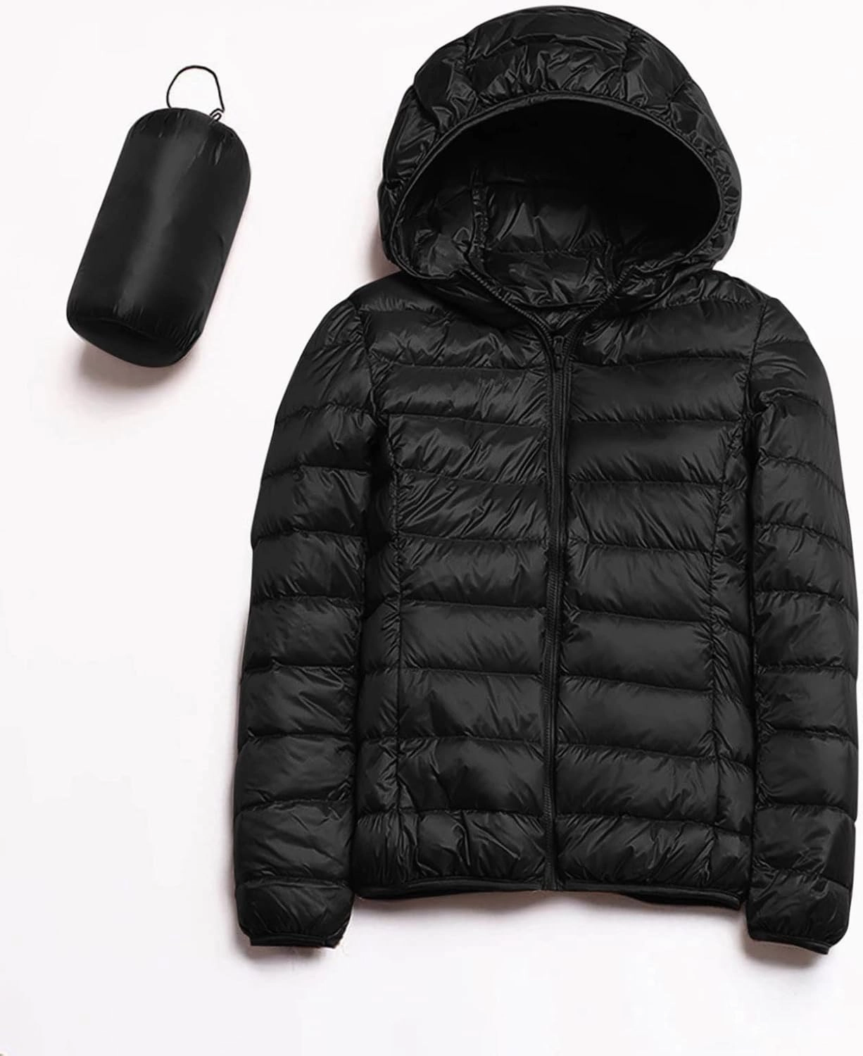 Women Packable Lightweight Full-Zip Puffer Jacket with Hood Quilted Winter Down Coat Ski Jacket Coat Puffer Jacket Womens