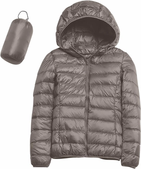 Women Packable Lightweight Full-Zip Puffer Jacket with Hood Quilted Winter Down Coat Ski Jacket Coat Puffer Jacket Womens