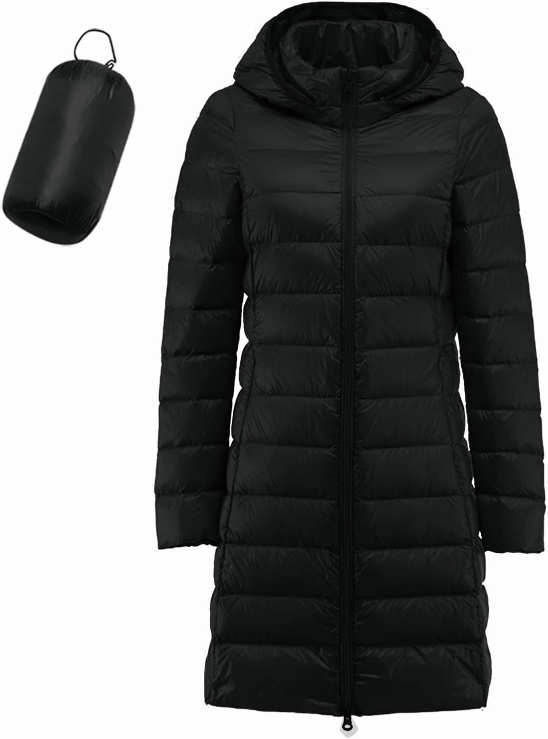 Women's Long Down Coat Packable Puffer Jacket Hooded Winter Ultra Light Quilted Winter Coat with Pocket Outerwear