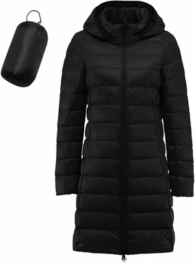 Women's Long Down Coat Packable Puffer Jacket Hooded Winter Ultra Light Quilted Winter Coat with Pocket Outerwear
