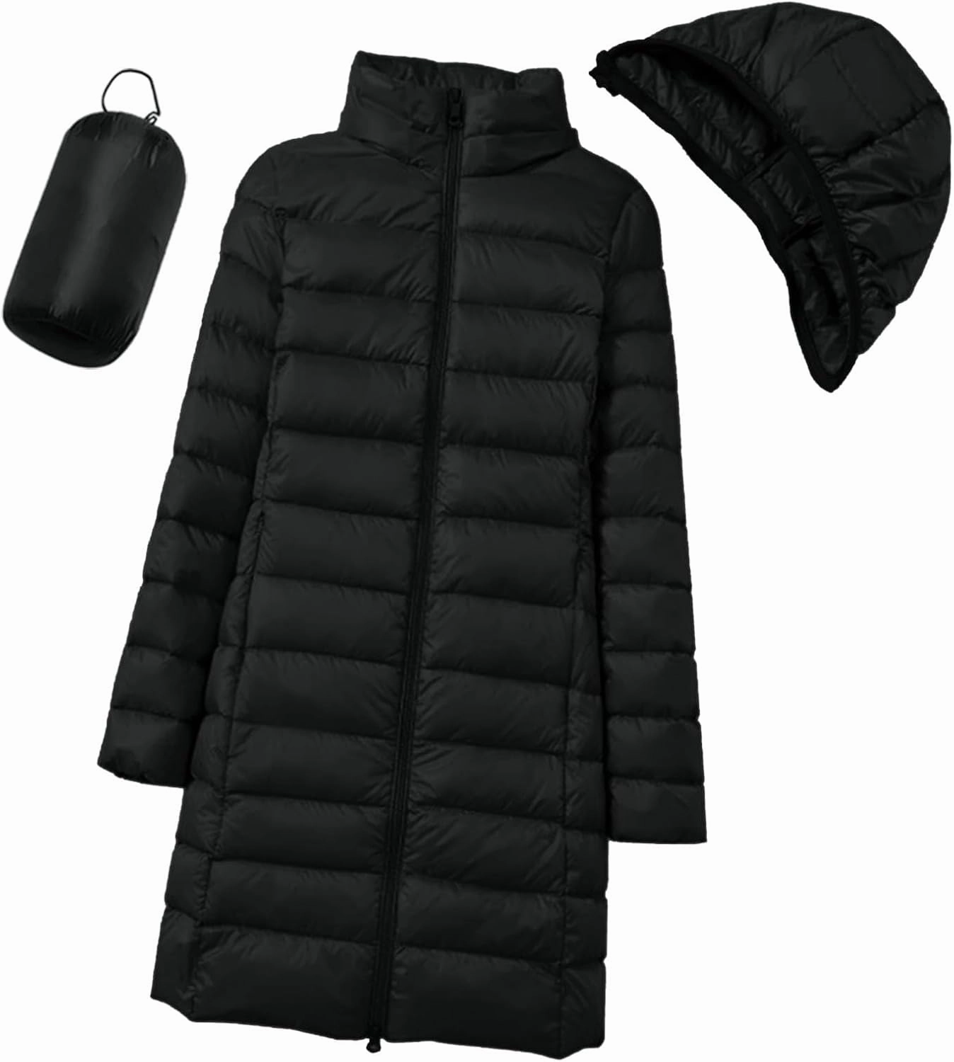 Women's Long Down Coat Packable Puffer Jacket Hooded Winter Ultra Light Quilted Winter Coat with Pocket Outerwear
