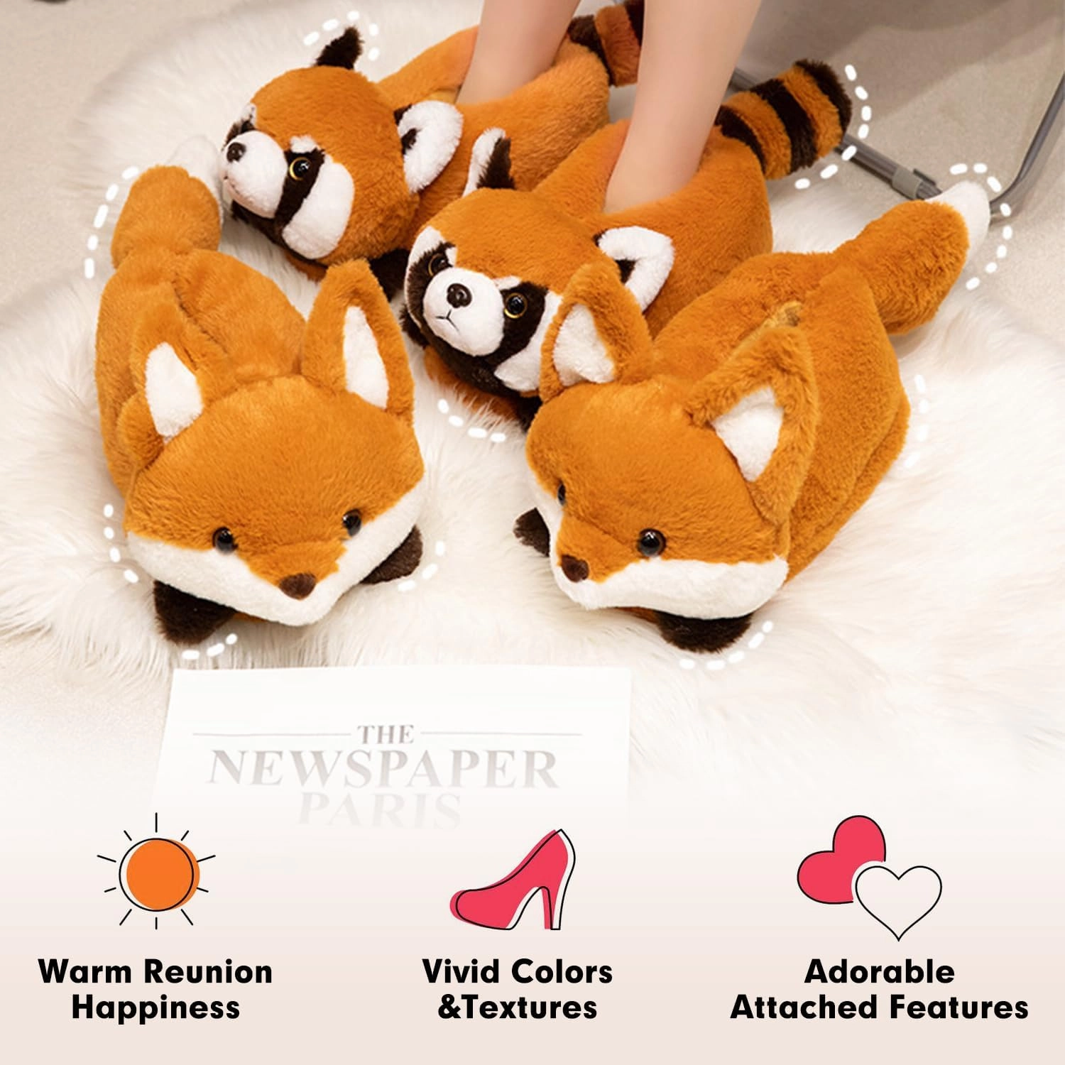 Women's Slippers Cute Wild Animal Slippers Funny Slippers Novelty Fox Cozy Slippers Fuzzy Soft Winter Warm House Shoes