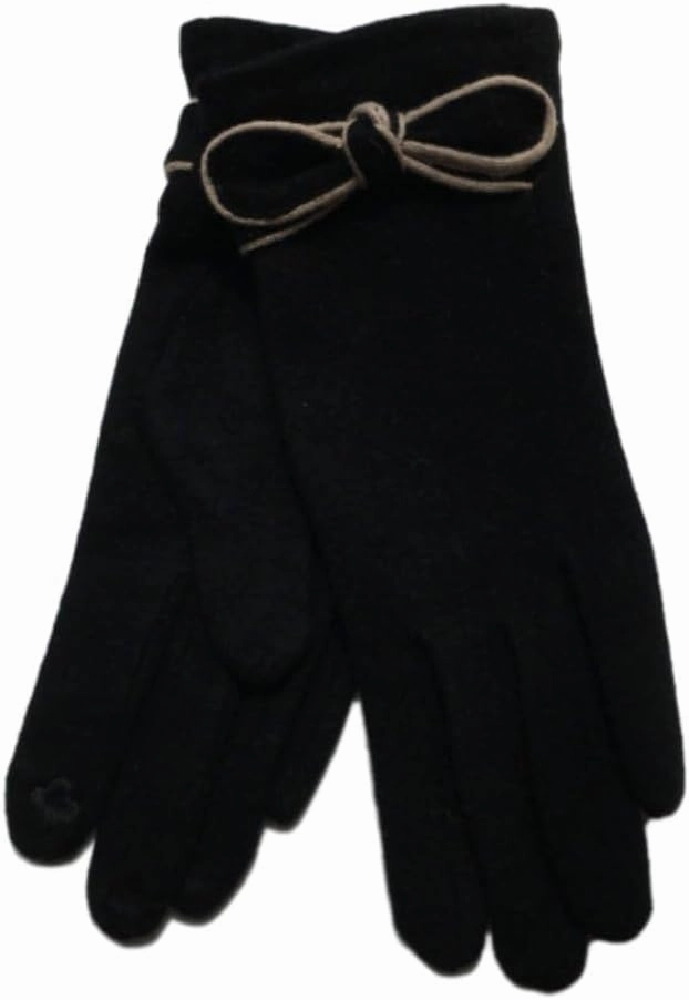 Women's Sports Gloveswomen'S Gloves Bow Knot Wool Double Layer Plus Velvet Warm Cycling Driving Finger Touch Screen GlovesBlackOne Size