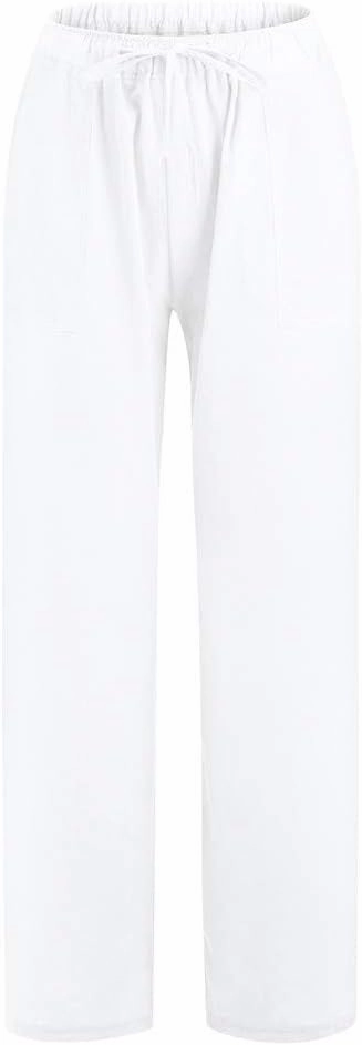 Women's Wide Leg Linen Pants Dressy Elastic High Waisted Palazzo Pant Yoga Pleated Trousers with Pocket