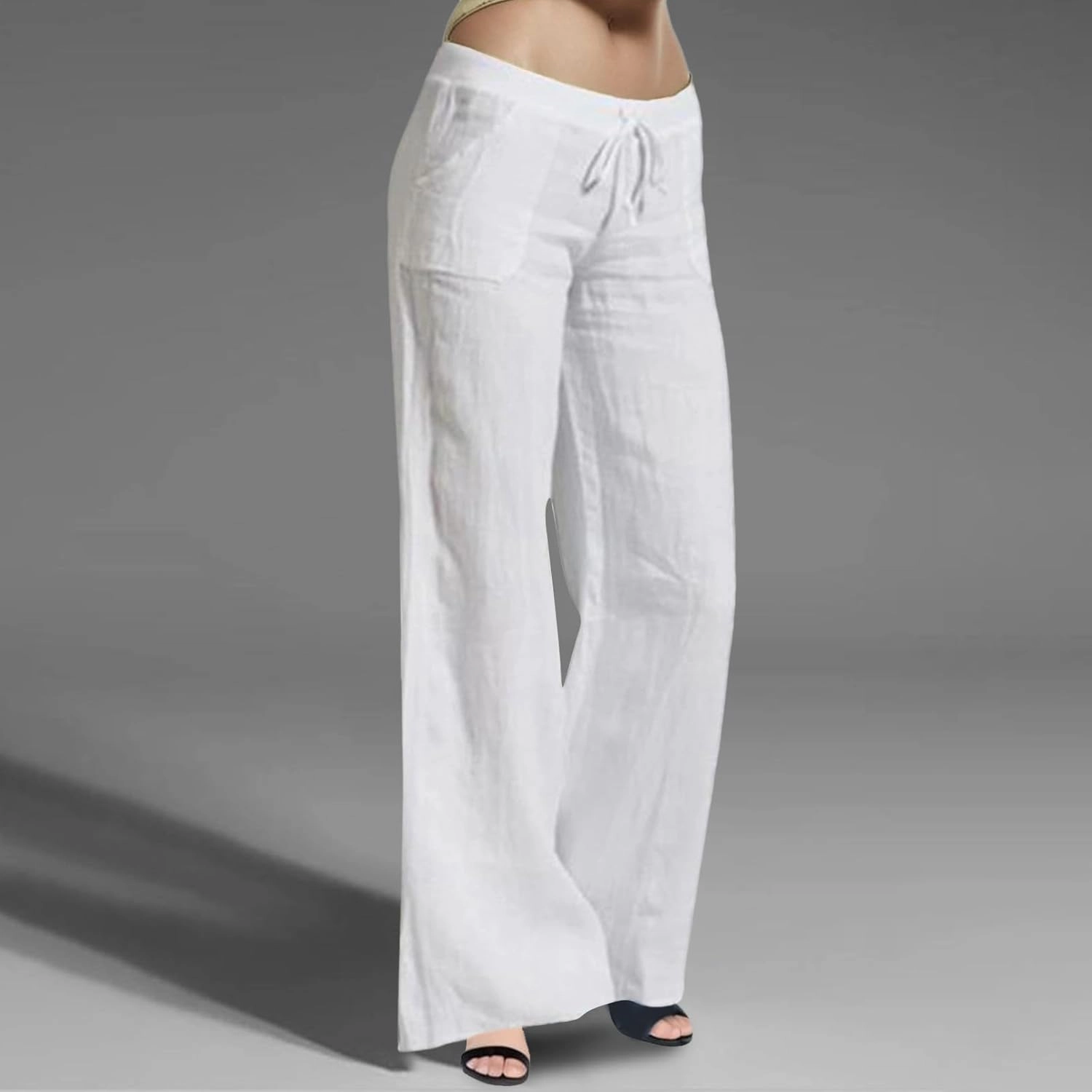 Women's Wide Leg Linen Pants Dressy Elastic High Waisted Palazzo Pant Yoga Pleated Trousers with Pocket