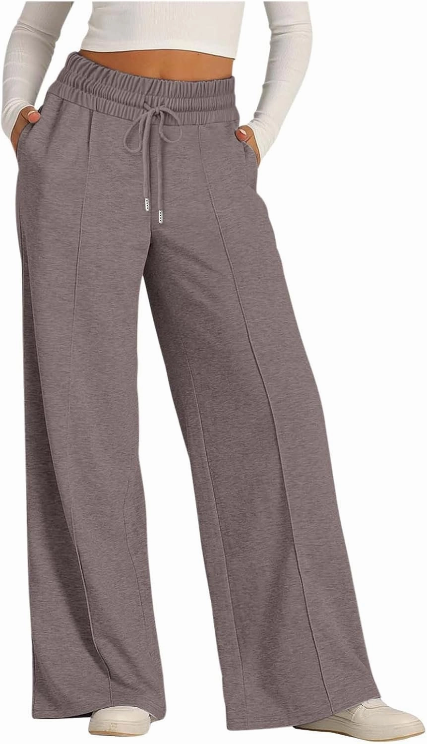 Women's Wide Leg Sweatpant High Waist Baggy Casual Elastic Drawstring Workout Active Joggers Pants with Pockets