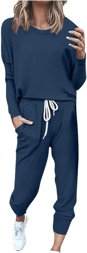 Women's 2 Piece Outfits Long Sleeve Crewneck Pullover Tops and Long Pant Tracksuit Sweatsuits with Sweatpants 2 Piece