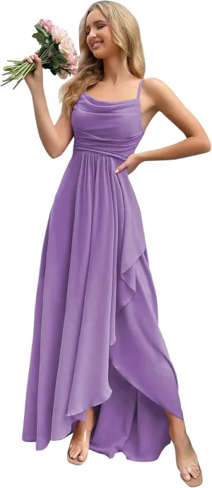 Women's Chiffon Bridesmaid Dresses for Wedding Long Formal Evening Prom Gown with Slit Side AR079