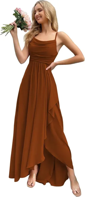 Women's Chiffon Bridesmaid Dresses for Wedding Long Formal Evening Prom Gown with Slit Side AR079