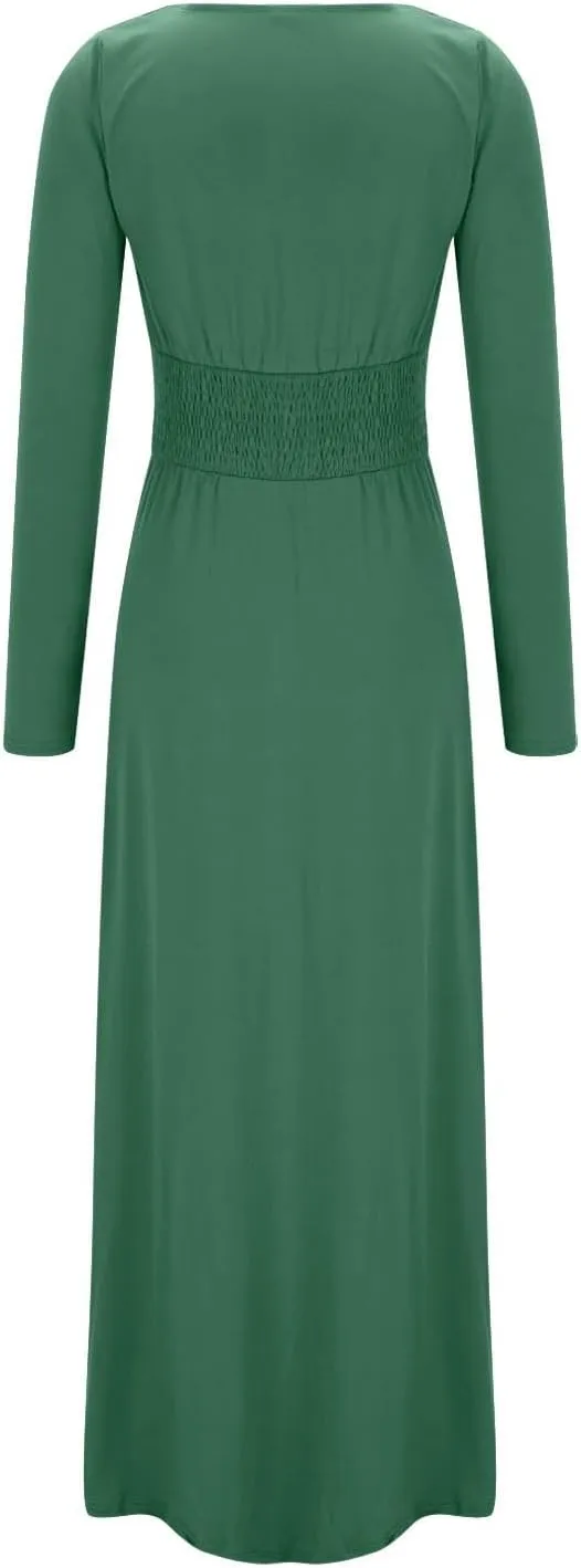 Women's Cocktail Gowns Dresses Fall V-Neck Pleated Elegant Casual Dress Sexy Side Split Club Night Prom Party Dresses