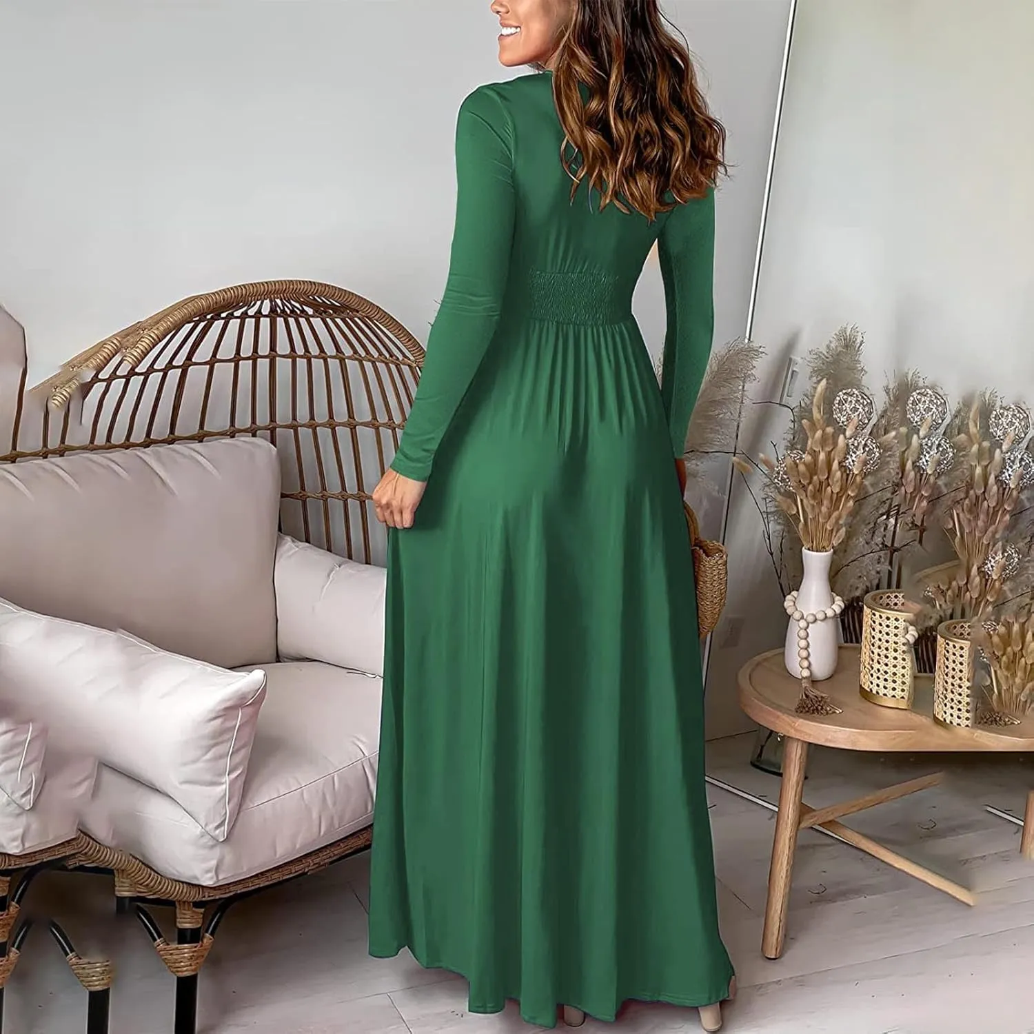 Women's Cocktail Gowns Dresses Fall V-Neck Pleated Elegant Casual Dress Sexy Side Split Club Night Prom Party Dresses