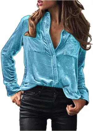 Womens Fall Tops Vintage Velvet Button Down Retro Long Sleeve Blouses Casual Office Formal Dressy Comfy Shirts