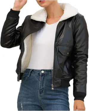 Women's Faux Leather Jacket with Velvet Padded Coat Zip Up Moto Biker Classic Short Jackets Motorcycle PU Outwear