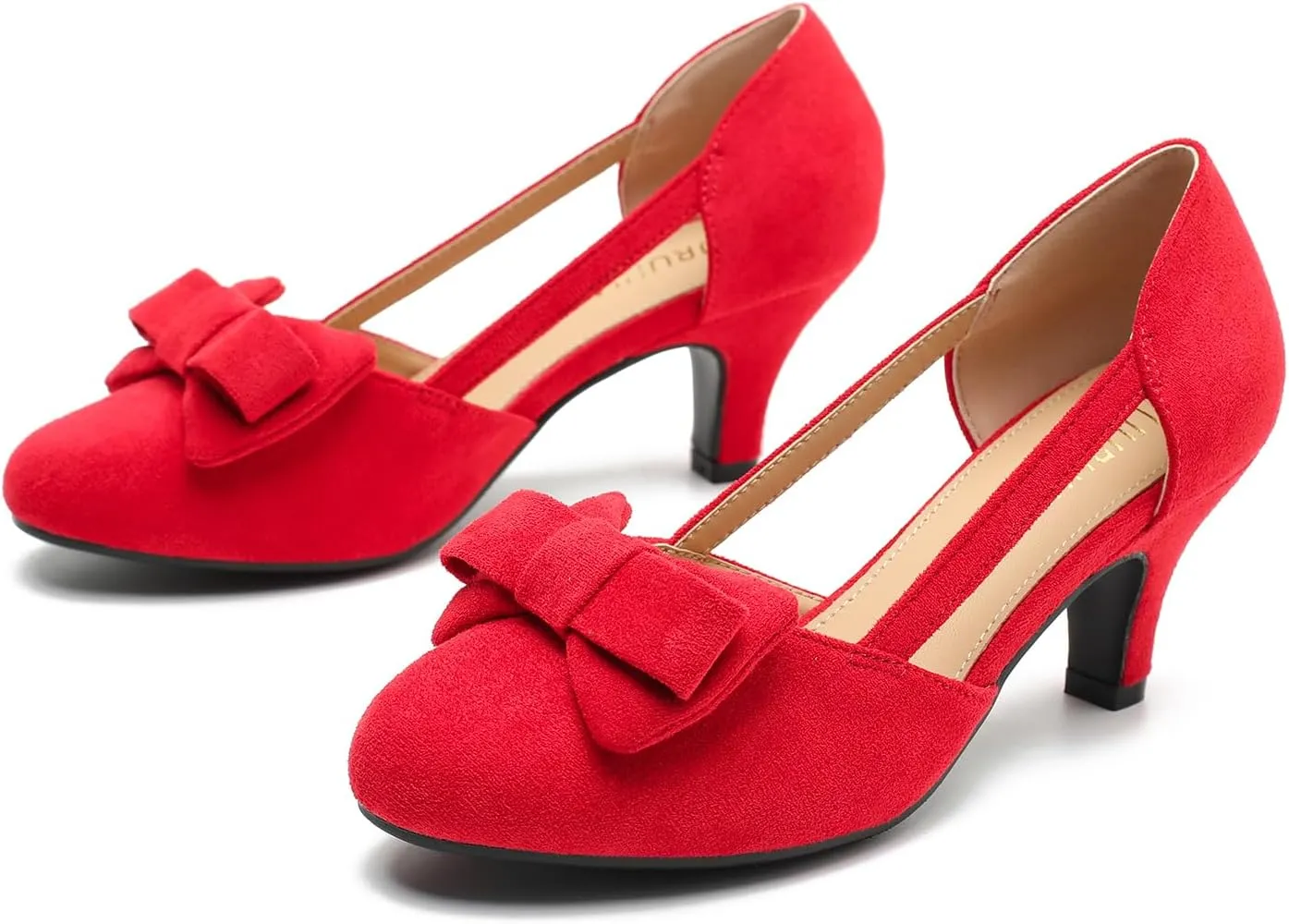 Women's Slip On Bow Kitten Heels Cutout Vintage Retro Low Heel Dress Shoes Wedding Work Party Pumps