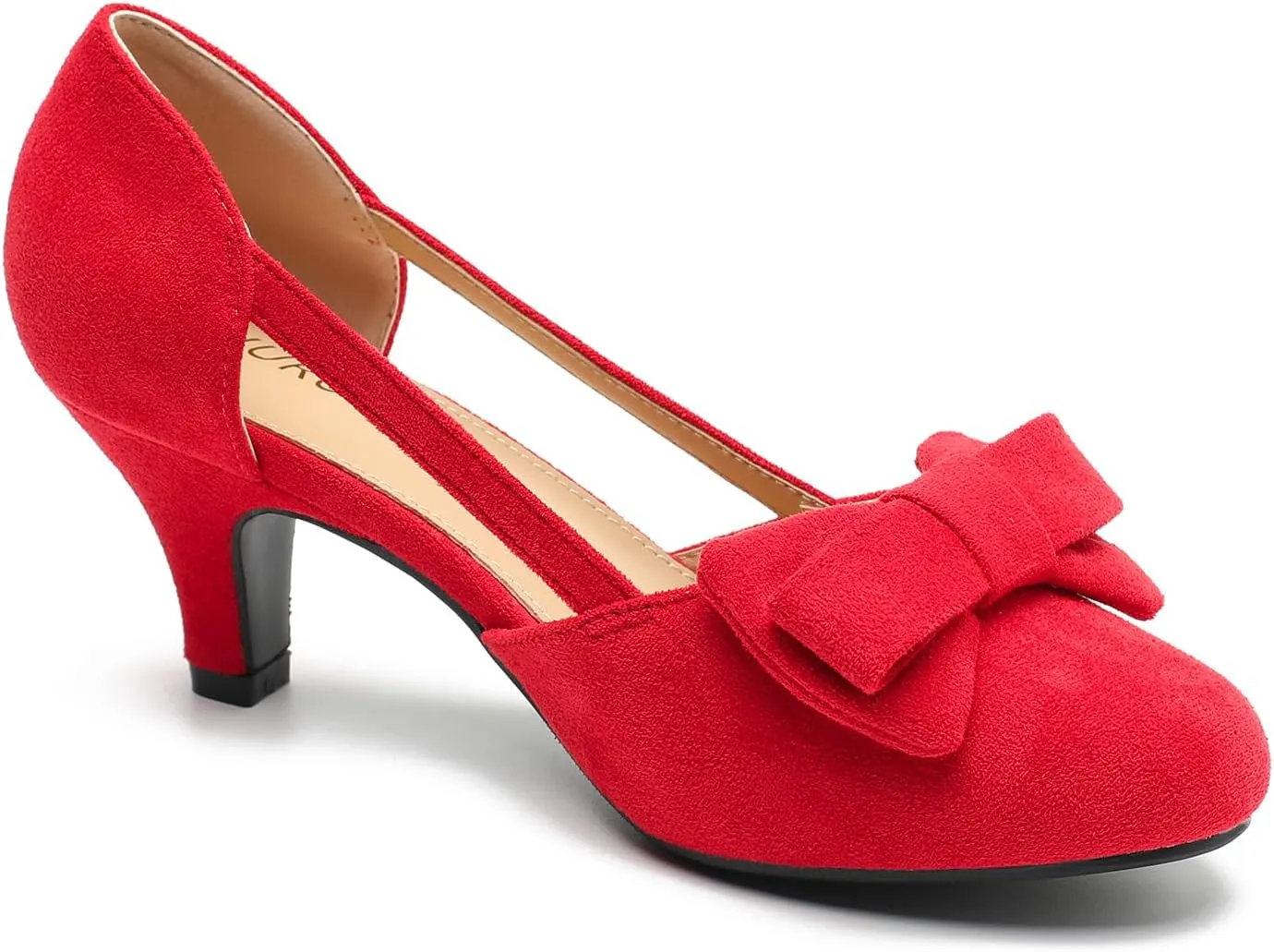 Women's Slip On Bow Kitten Heels Cutout Vintage Retro Low Heel Dress Shoes Wedding Work Party Pumps