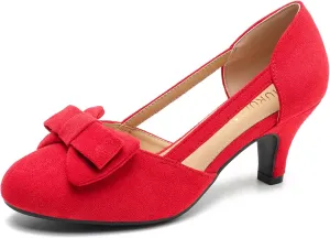 Women's Slip On Bow Kitten Heels Cutout Vintage Retro Low Heel Dress Shoes Wedding Work Party Pumps