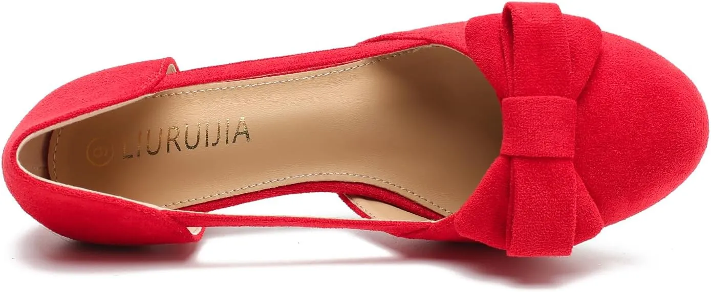 Women's Slip On Bow Kitten Heels Cutout Vintage Retro Low Heel Dress Shoes Wedding Work Party Pumps