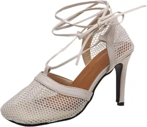 Women's Summer Fashion Mesh Breathable Square Toe High Heels Strap Sandals Suede Wedges Women's Sandals