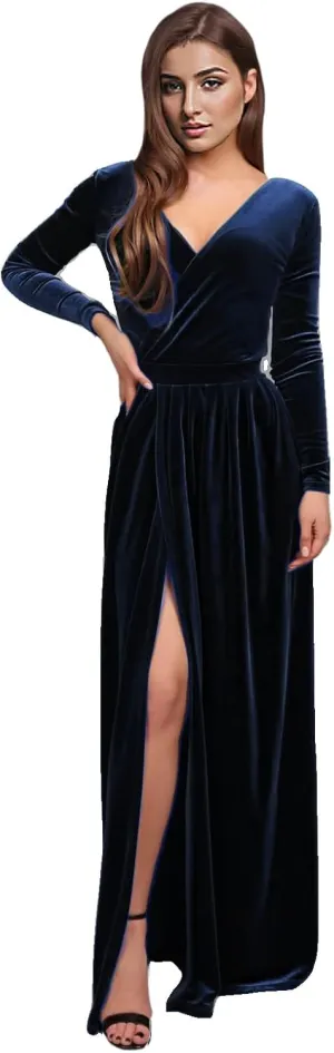 Womens Velvet Dress Winter Wedding Guest Dress Black Green Long Sleeve V Neck Bridesmaid Dresses Fall