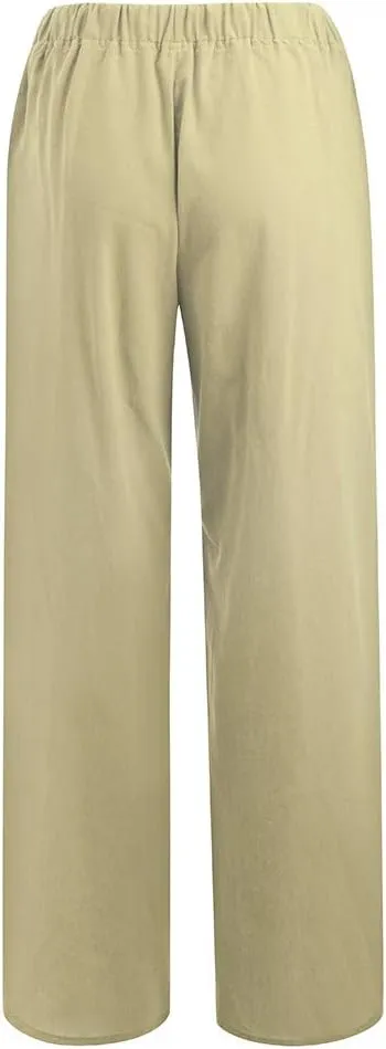 Women's Wide Leg Linen Pants Dressy Elastic High Waisted Palazzo Pant Yoga Pleated Trousers with Pocket