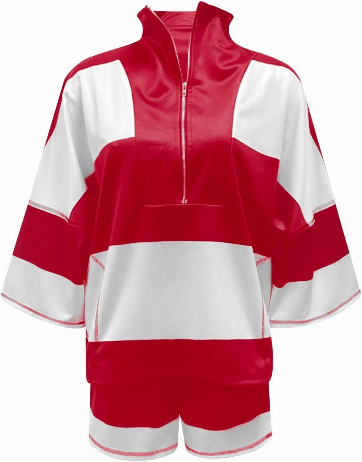 Womens 2 Piece Outfits Summer 2025 Striped Workout Set Oversized Matching Lounge Sets Quarter Zip Shirt and Shorts