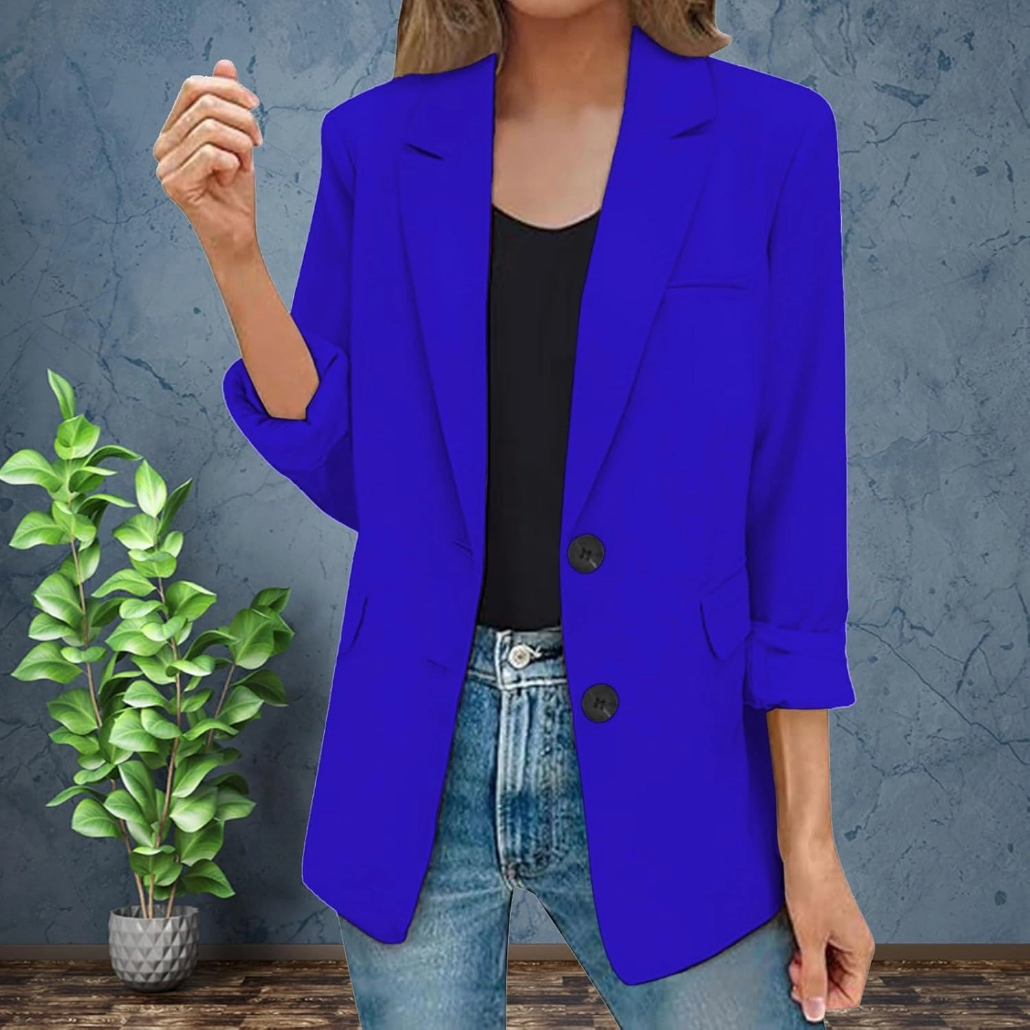 Womens Casual Long Sleeve Blazers Fall Trendy Lapel Button Jackets Casual Solid Color Open Front Work Office Jackets
