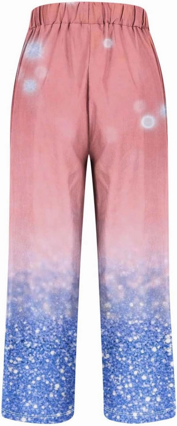 Womens Cotton Linen Pants Elastic High Waist Straight Leg Loose Comfy Lounge Pants Casual Slacks Summer Trousers