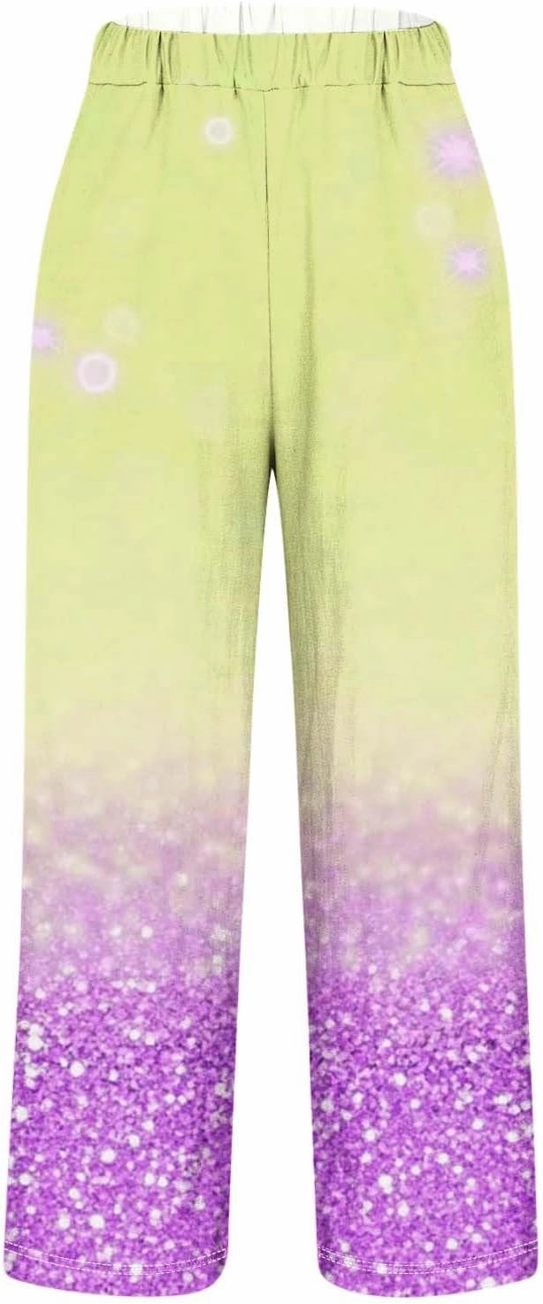 Womens Cotton Linen Pants Elastic High Waist Straight Leg Loose Comfy Lounge Pants Casual Slacks Summer Trousers
