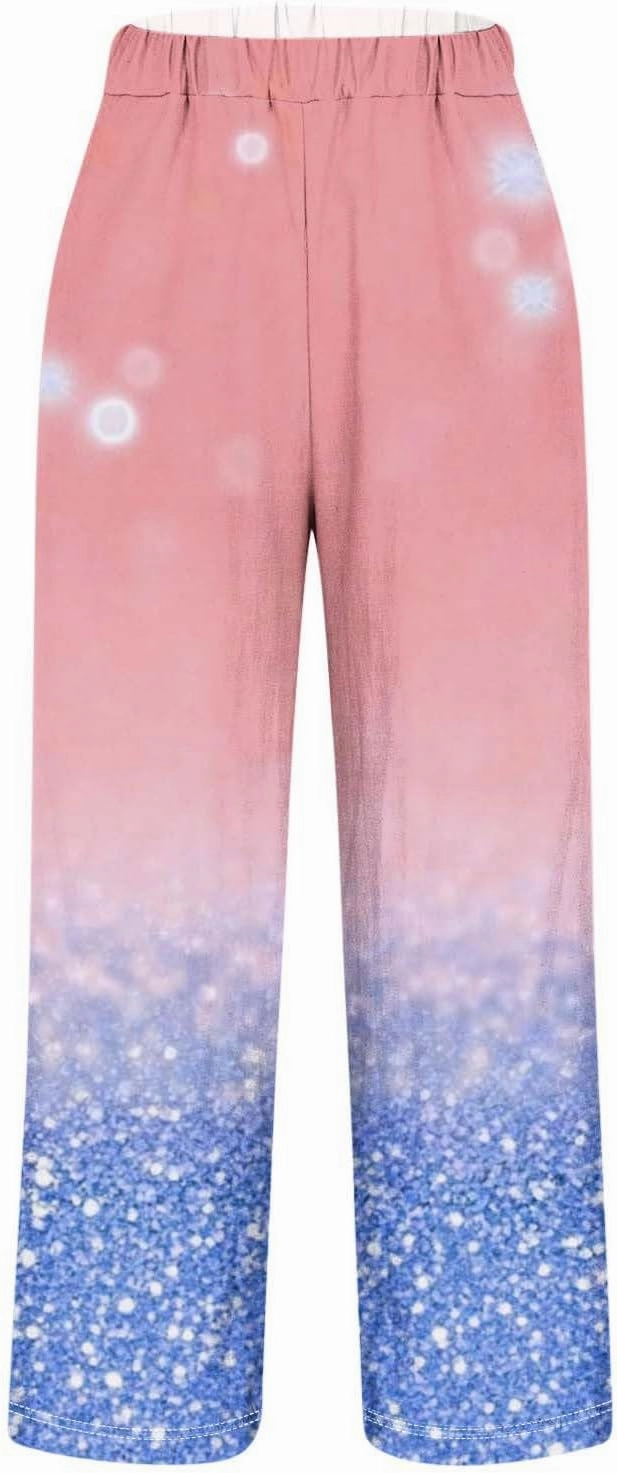 Womens Cotton Linen Pants Elastic High Waist Straight Leg Loose Comfy Lounge Pants Casual Slacks Summer Trousers