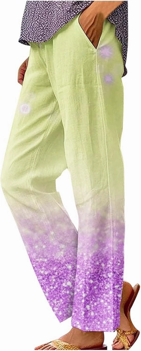 Womens Cotton Linen Pants Elastic High Waist Straight Leg Loose Comfy Lounge Pants Casual Slacks Summer Trousers