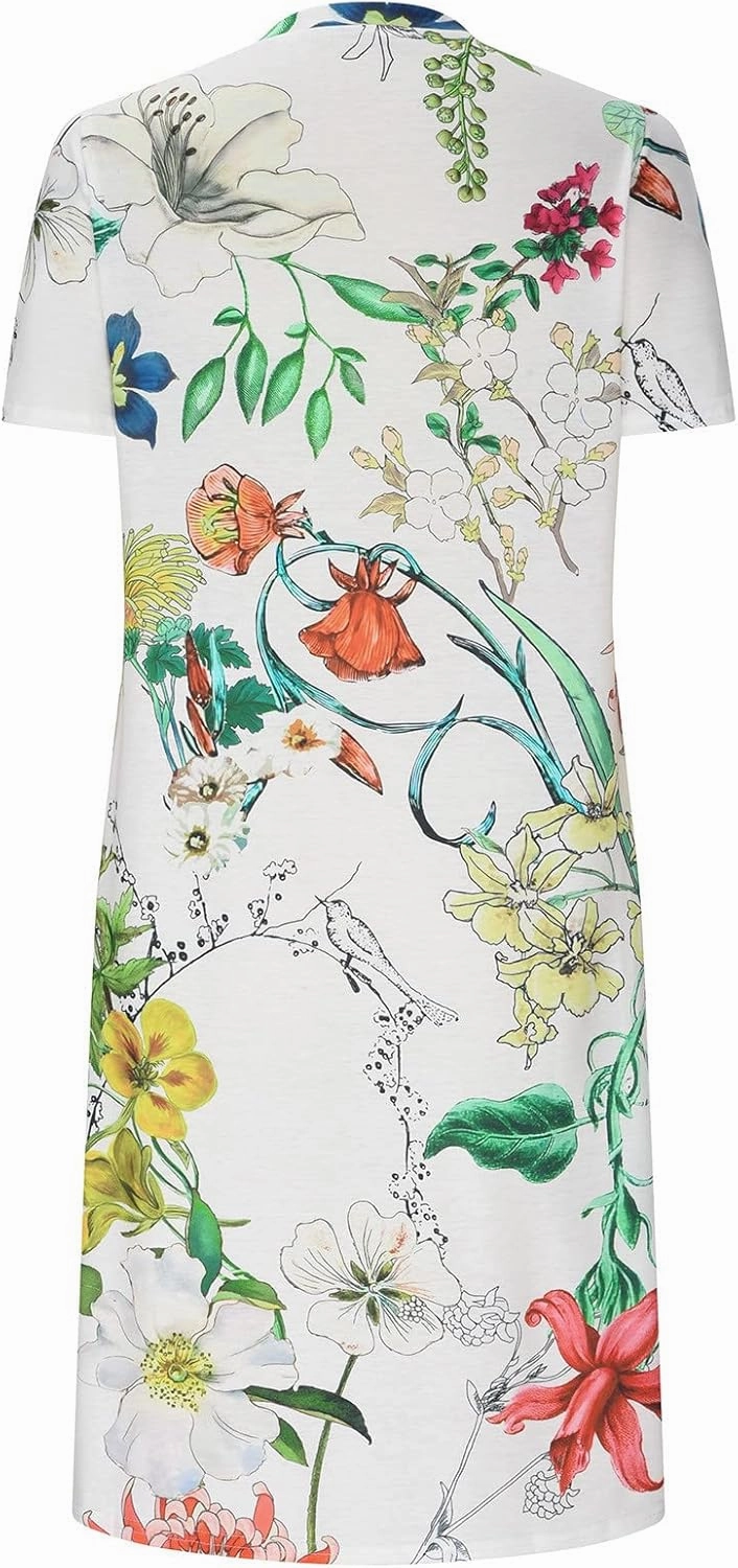 Womens Dress Trendy 2024 Floral Printed Pleated Casual Dresses with Cross Pockets Crewneck Short Sleeve Maxi Dresses