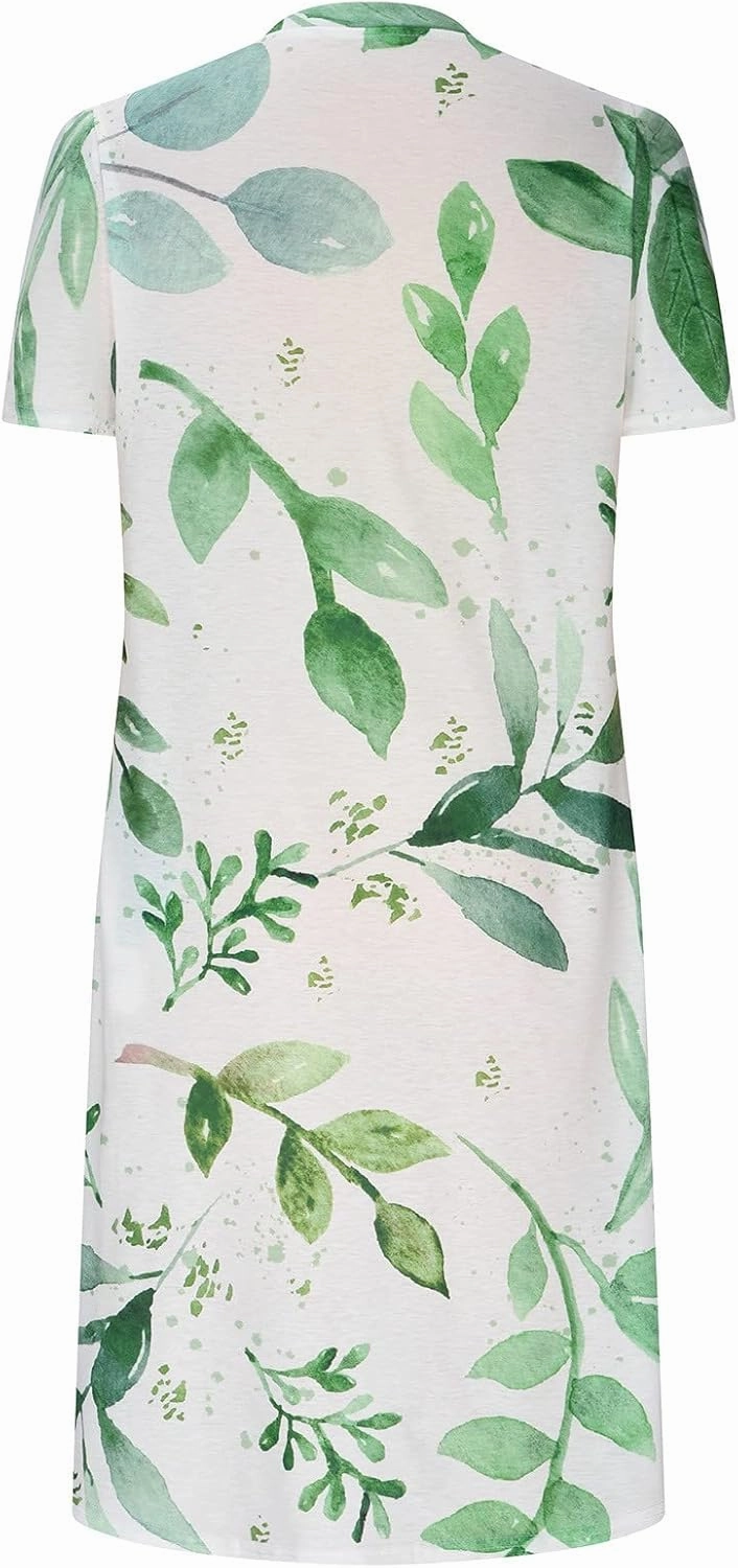 Womens Dress Trendy 2024 Floral Printed Pleated Casual Dresses with Cross Pockets Crewneck Short Sleeve Maxi Dresses