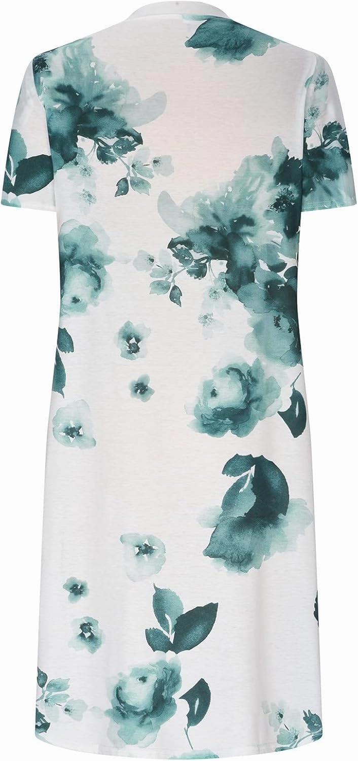 Womens Dress Trendy 2024 Floral Printed Pleated Casual Dresses with Cross Pockets Crewneck Short Sleeve Maxi Dresses