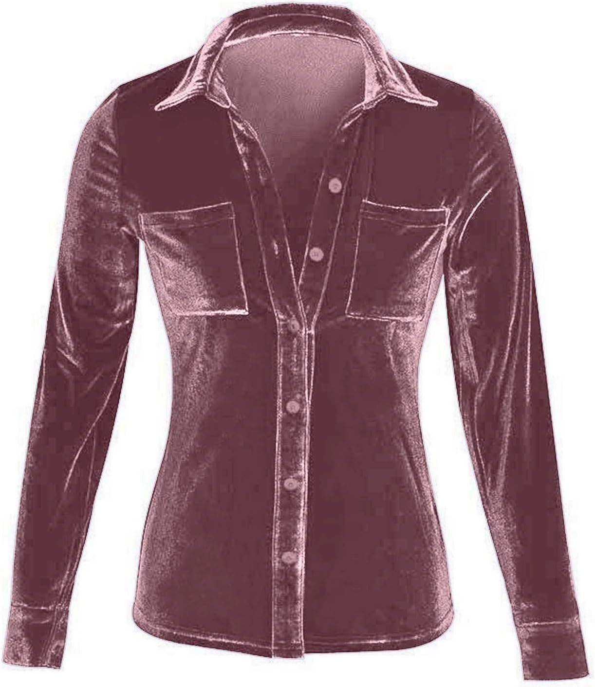 Womens Fall Tops Vintage Velvet Button Down Retro Long Sleeve Blouses Casual Office Formal Dressy Comfy Shirts
