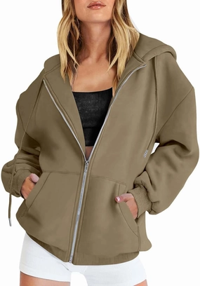 Womens Lightweight Full Zip Up Hoodie Trendy Vacation Outdoor Y2K Streetwear Baggy Cozy Long Sleeve Solid Casual Coat