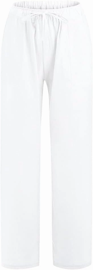 Womens Low Waisted Cotton Linen Lounge Pants Vintage Loose Fit Wide Leg Trousers Daily Outfit Drawstring with Pockets