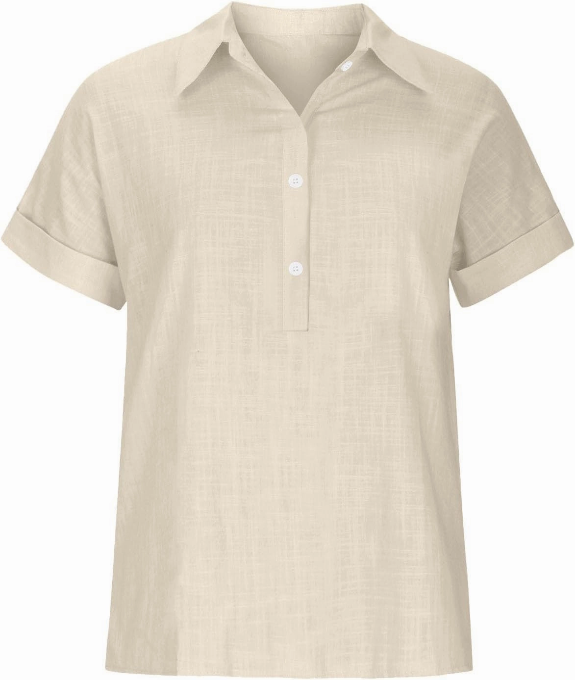 Womens Short Sleeve Button Down Linen Shirt Summer Trendy Solid Stand Collar Blouses Going Out Sports Casual T-Shirts