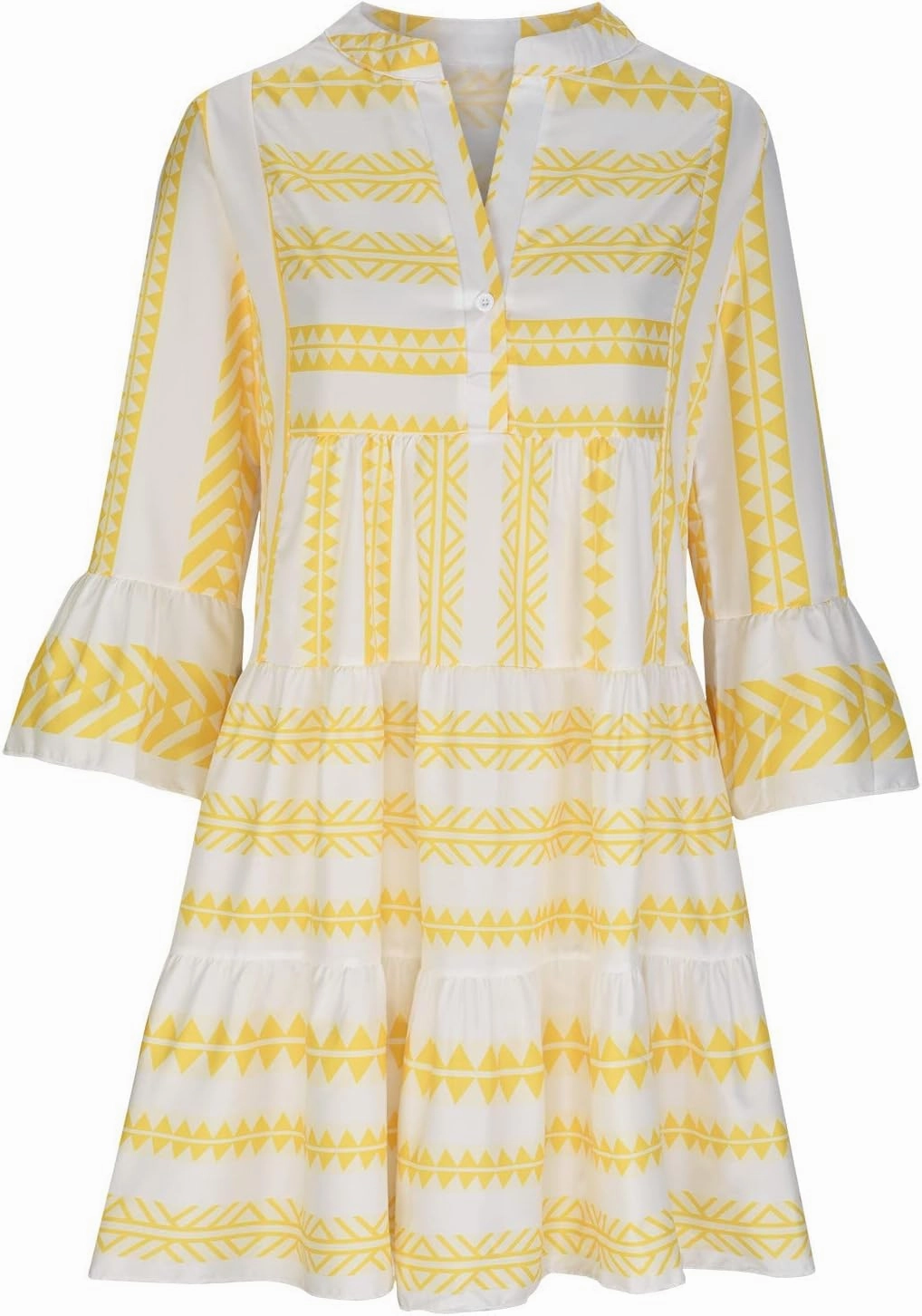 Womens Summer Casual V-Neck 3/4 Sleeve Sundress Boho Print Hawaiian Beach Dress Flowy Swing Vacation Mini Dress